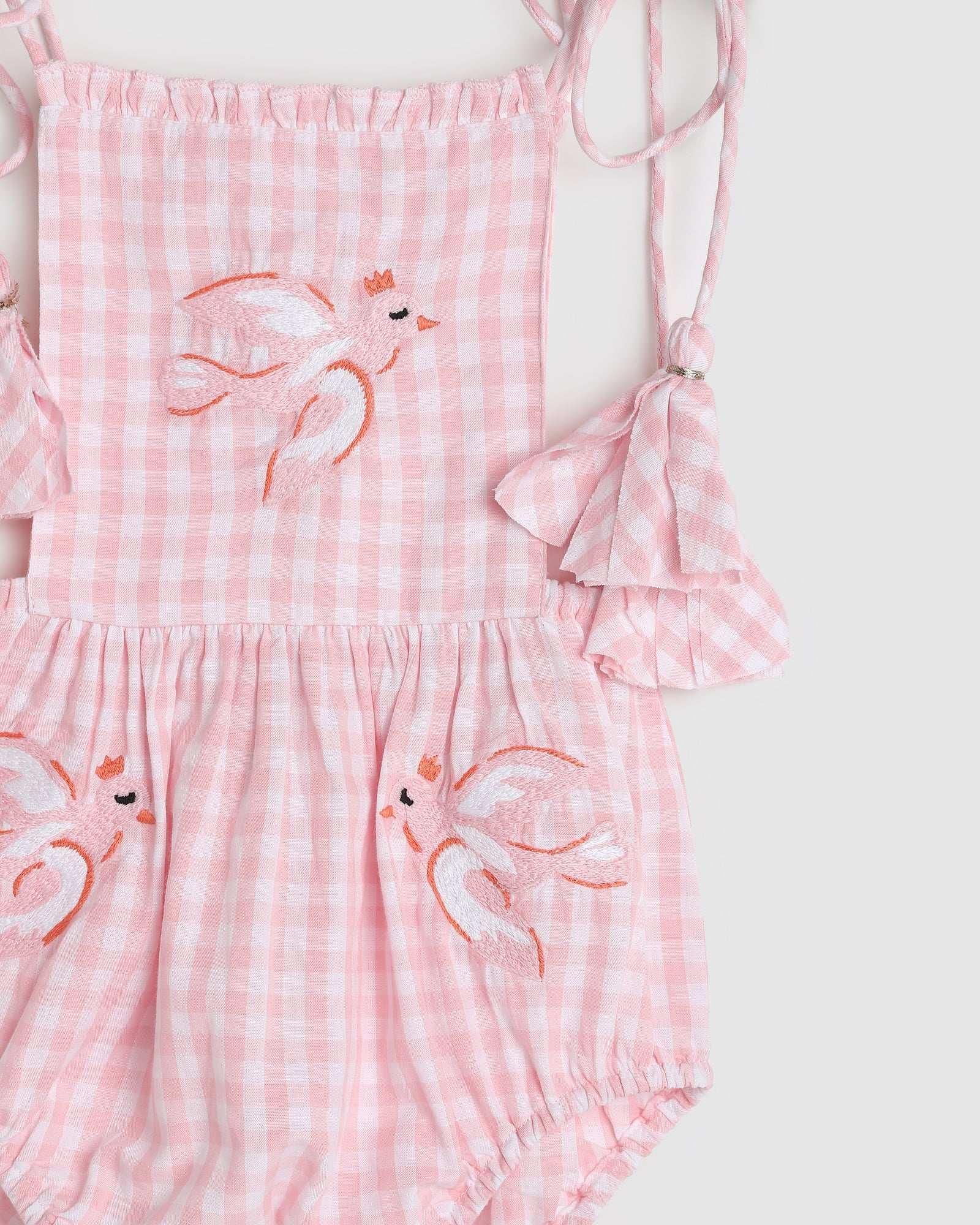Evie Playsuit - Pink Gingham Bird - ALEX & ANT