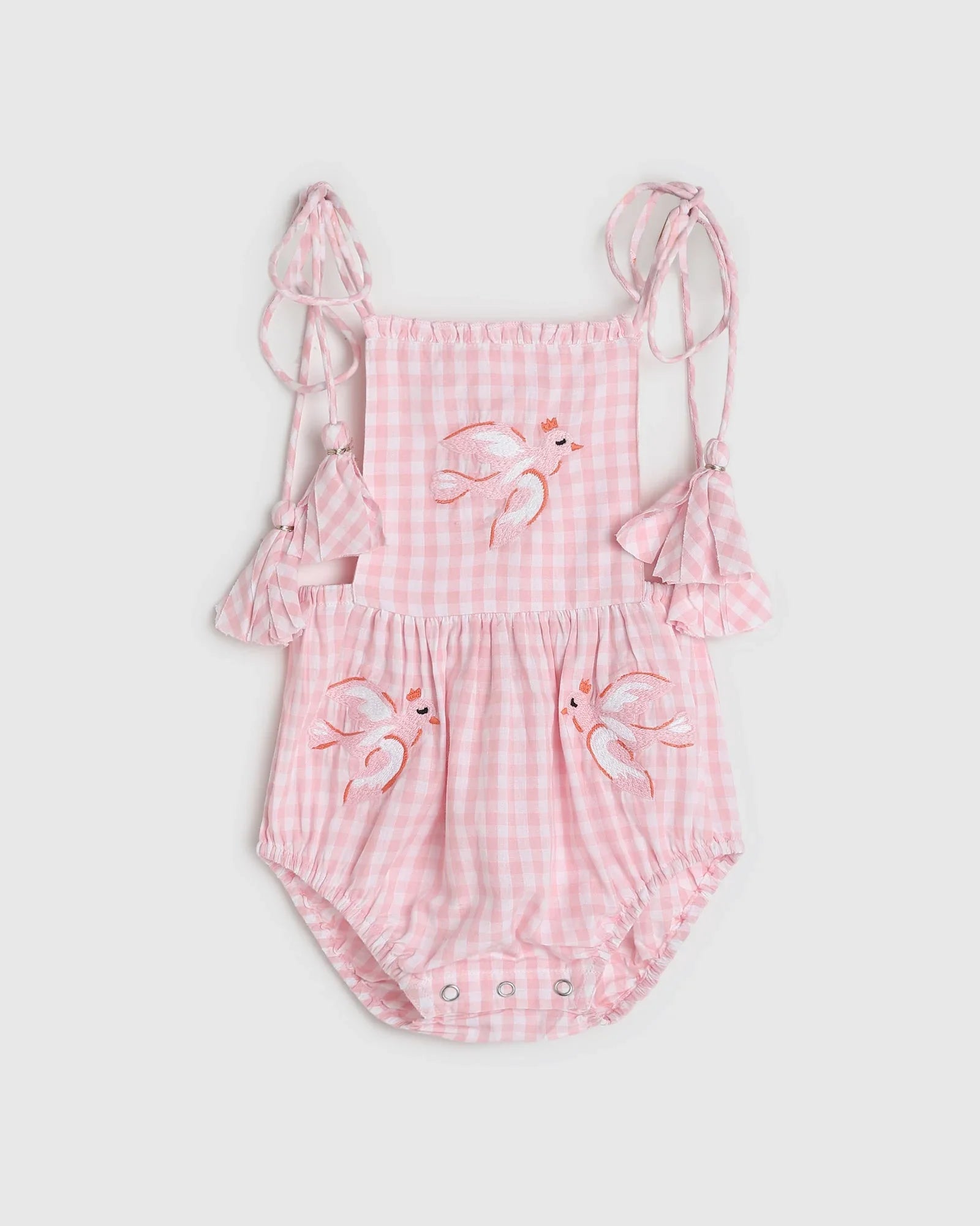 Evie Playsuit - Pink Gingham Bird - ALEX & ANT