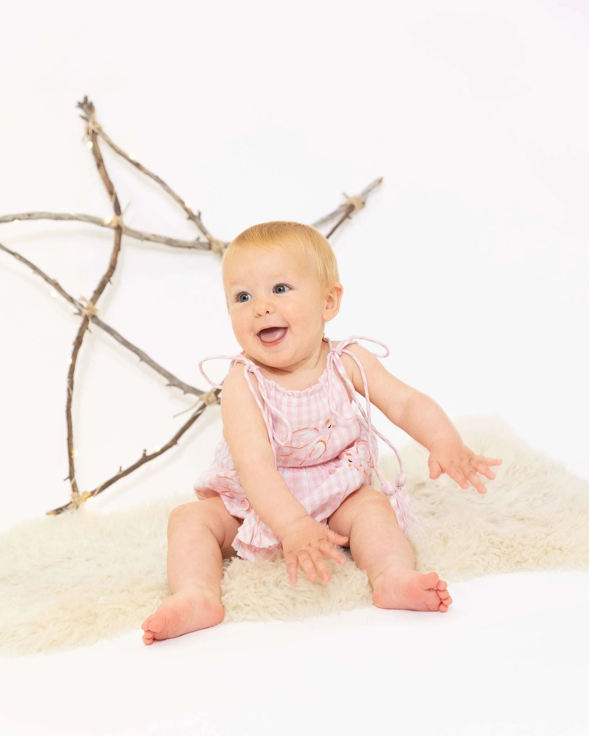 Evie Playsuit - Pink Gingham Bird - ALEX & ANT